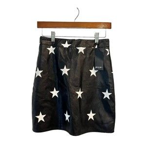 Nasty Gal True Star Faux Leather Mini Skirt Women’s Size 0 Black White Stars NWT
